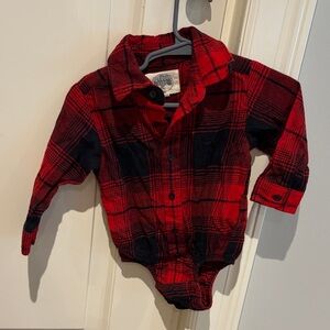 Outdoor Kids Red & Black Plaid Button Romper